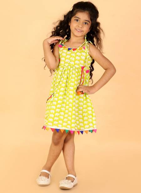 Lime Green Colour KID1 Pancham lace Fancy Wear frock with potli bag Girls Collection K22F193LMG
